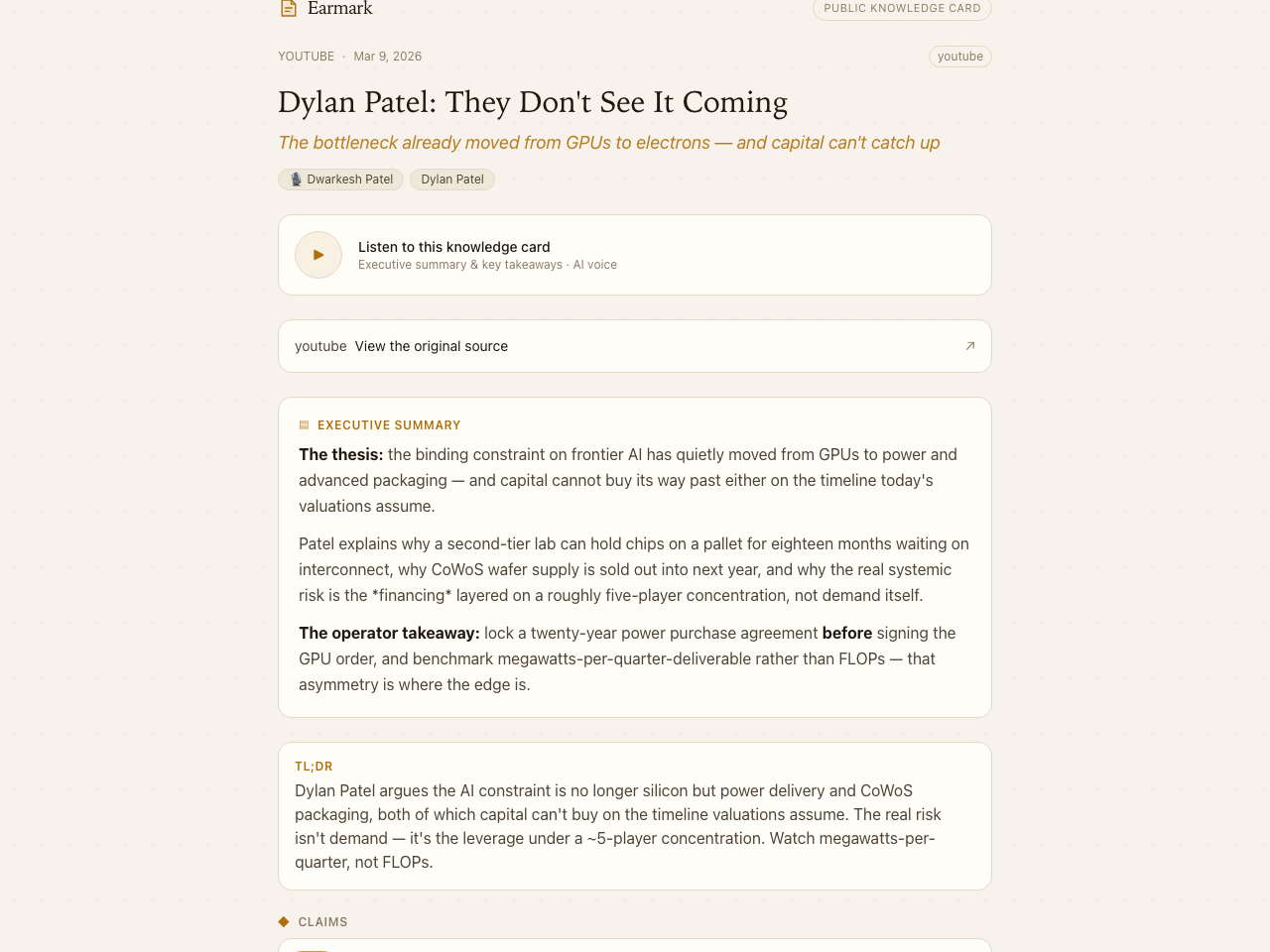 A public Earmark knowledge card at earmark-ai.com/share